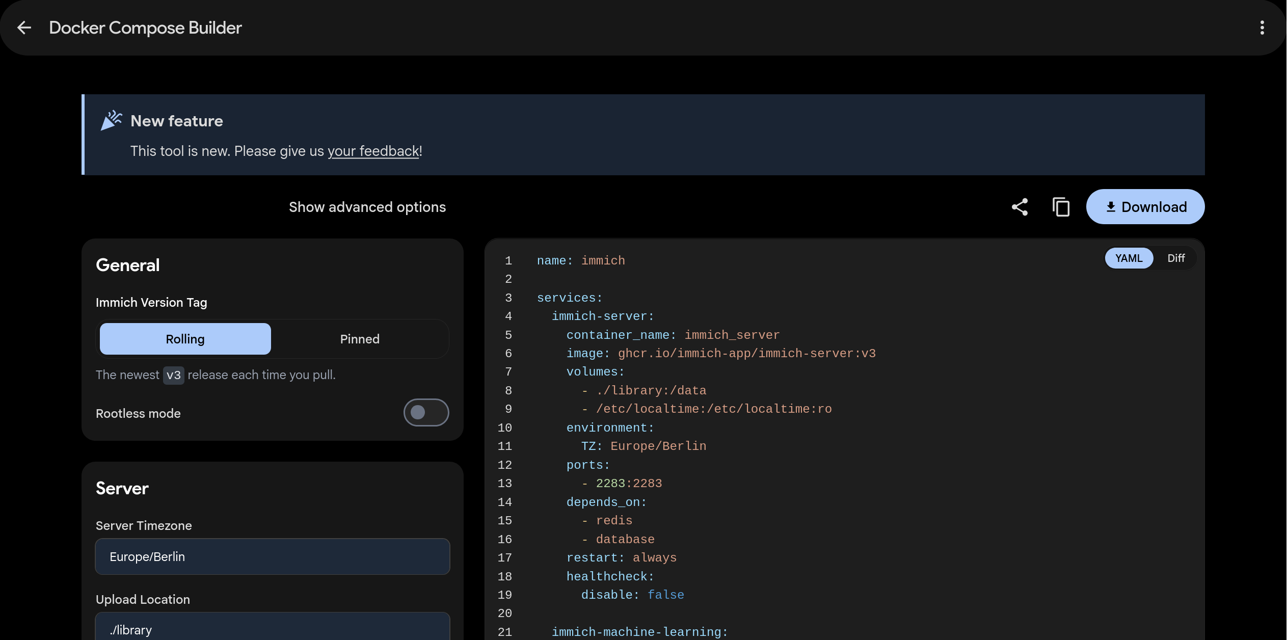 Docker Compose Builder for Immich – /root